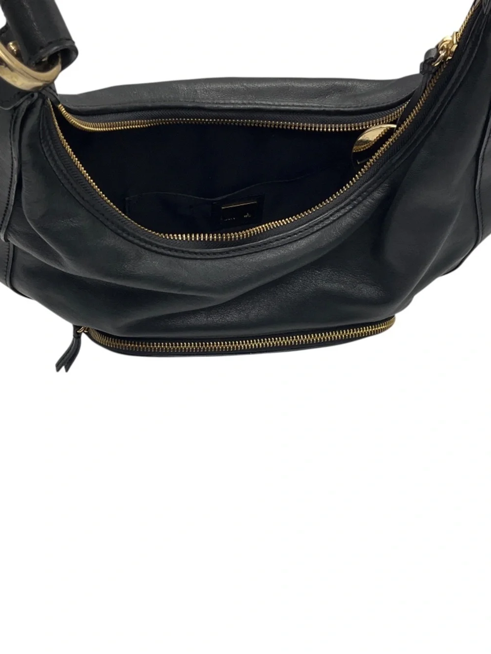 FENDI VINTAGE BLACK LEATHER HOBO BAG WITH GOLD HARDWARE